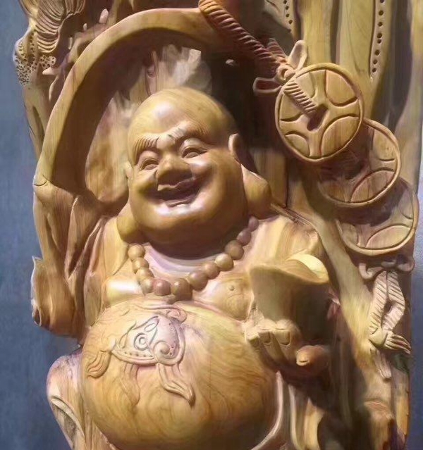 崖柏 招财弥勒 送玻璃框
