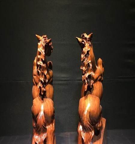 精品根雕巴花立马发财 一对
